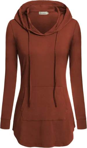 Nandashe Women Pullover V-Neck Long Sleeve Kangaroo Pocket Tunic Hoodies