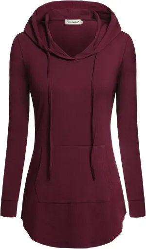 Nandashe Women Pullover V-Neck Long Sleeve Kangaroo Pocket Tunic Hoodies