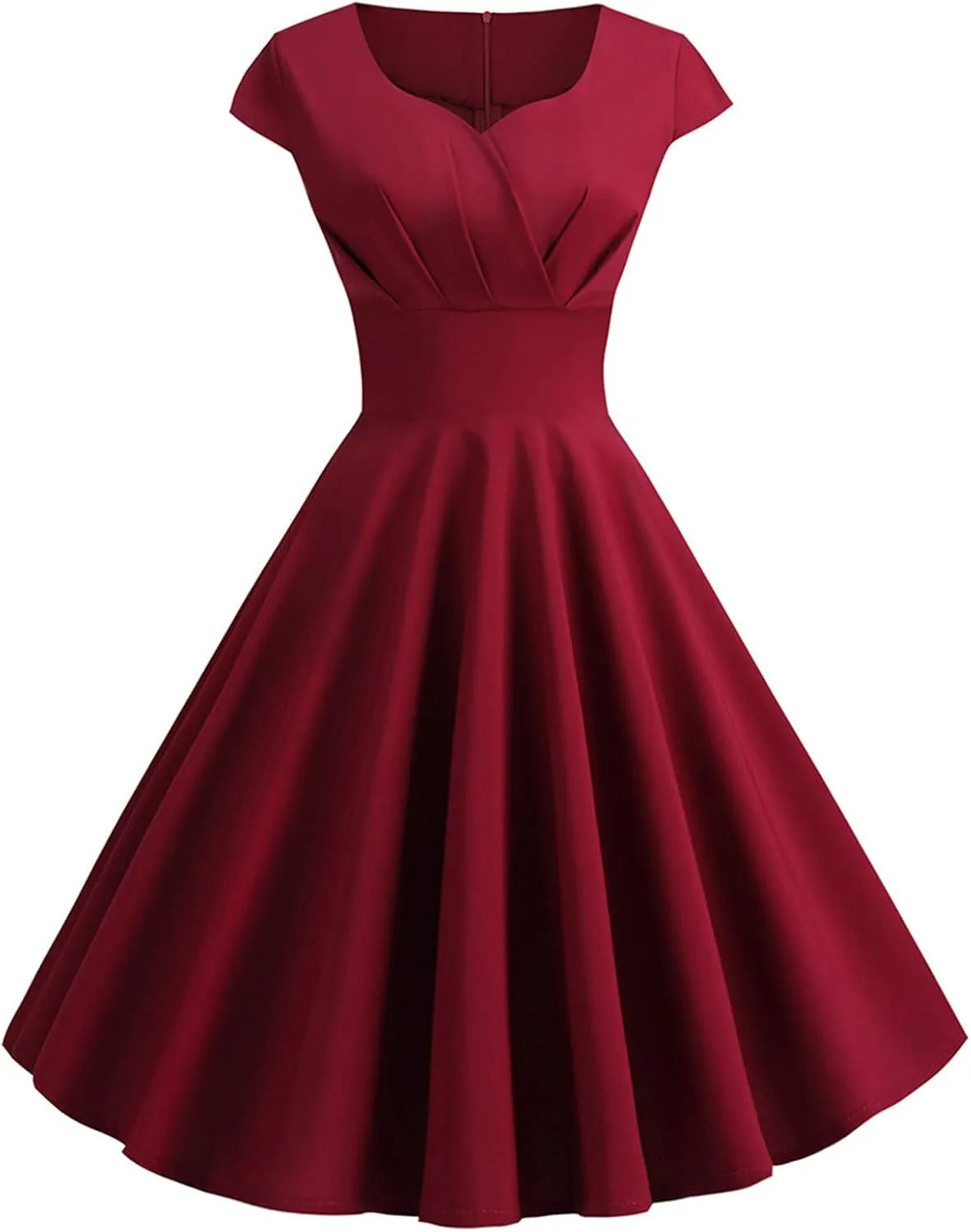 NaRHbrg Women's 1950s Vintage Dress Wrap V Neck Cap Sleeve Dress Retro Cocktail Party Swing Dresses A-Line Flared Midi Dress