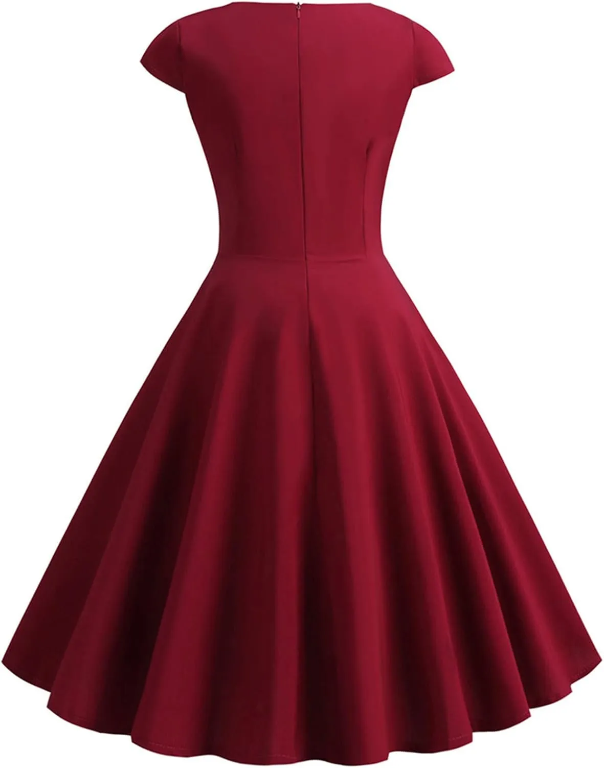 NaRHbrg Women's 1950s Vintage Dress Wrap V Neck Cap Sleeve Dress Retro Cocktail Party Swing Dresses A-Line Flared Midi Dress
