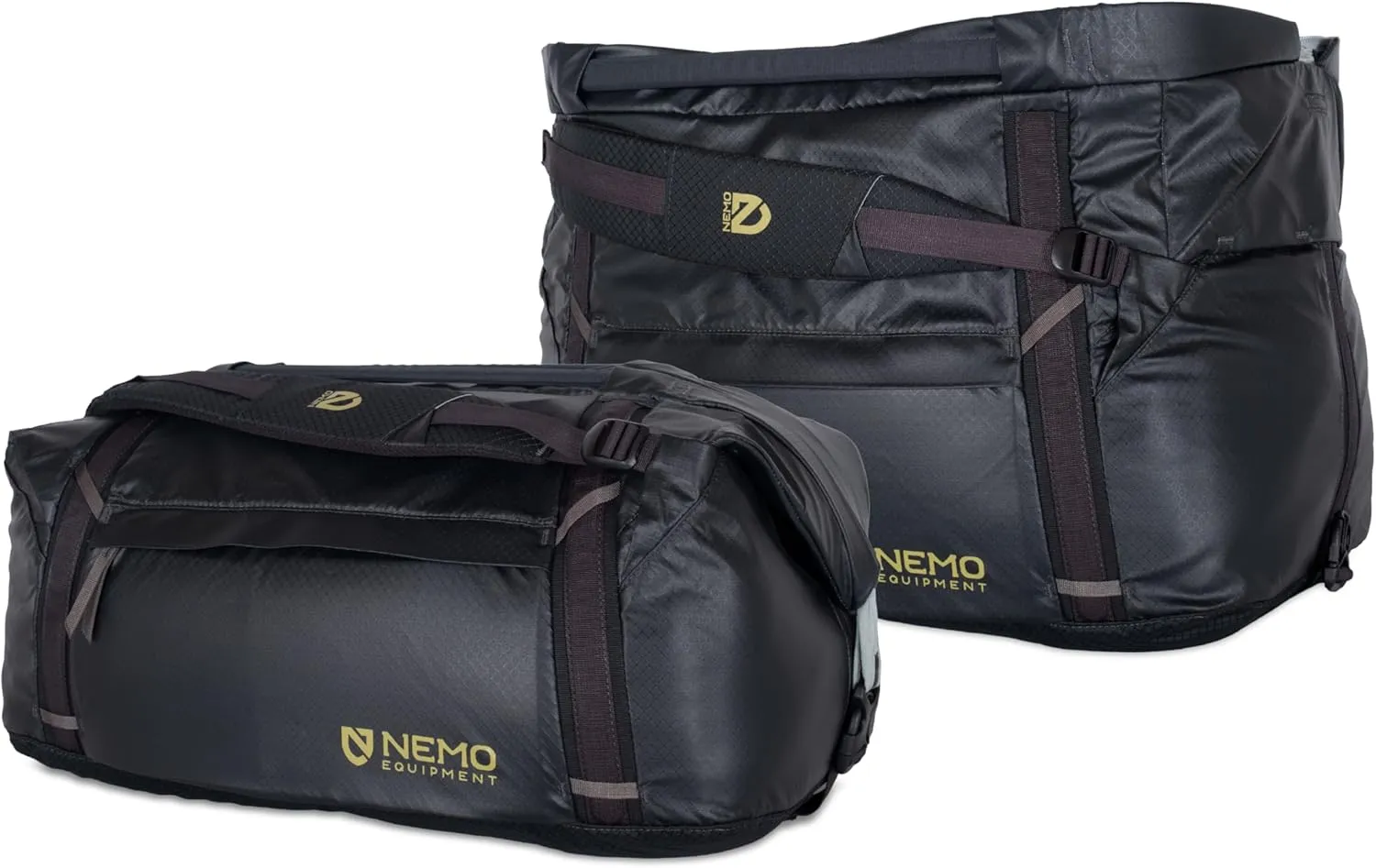 NEMO Equipment Double Haul Convertible Duffel & Tote Bag  Water-Resistant Gear Bag with Backpack Straps - 55L - Black