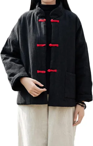 NFYM Women's Quilted Jacket Coat Outwear Stand Collar Buttons Down Tang Suit Jacket with High Low Pockets
