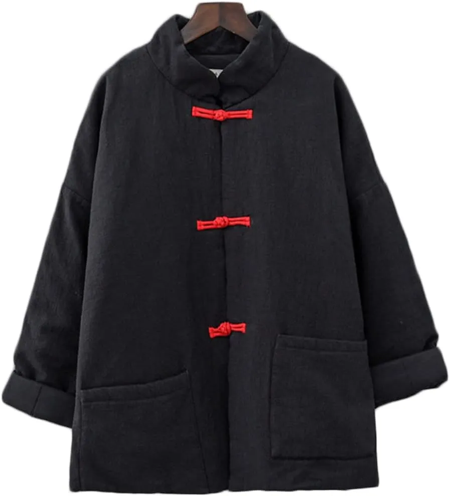 NFYM Women's Quilted Jacket Coat Outwear Stand Collar Buttons Down Tang Suit Jacket with High Low Pockets