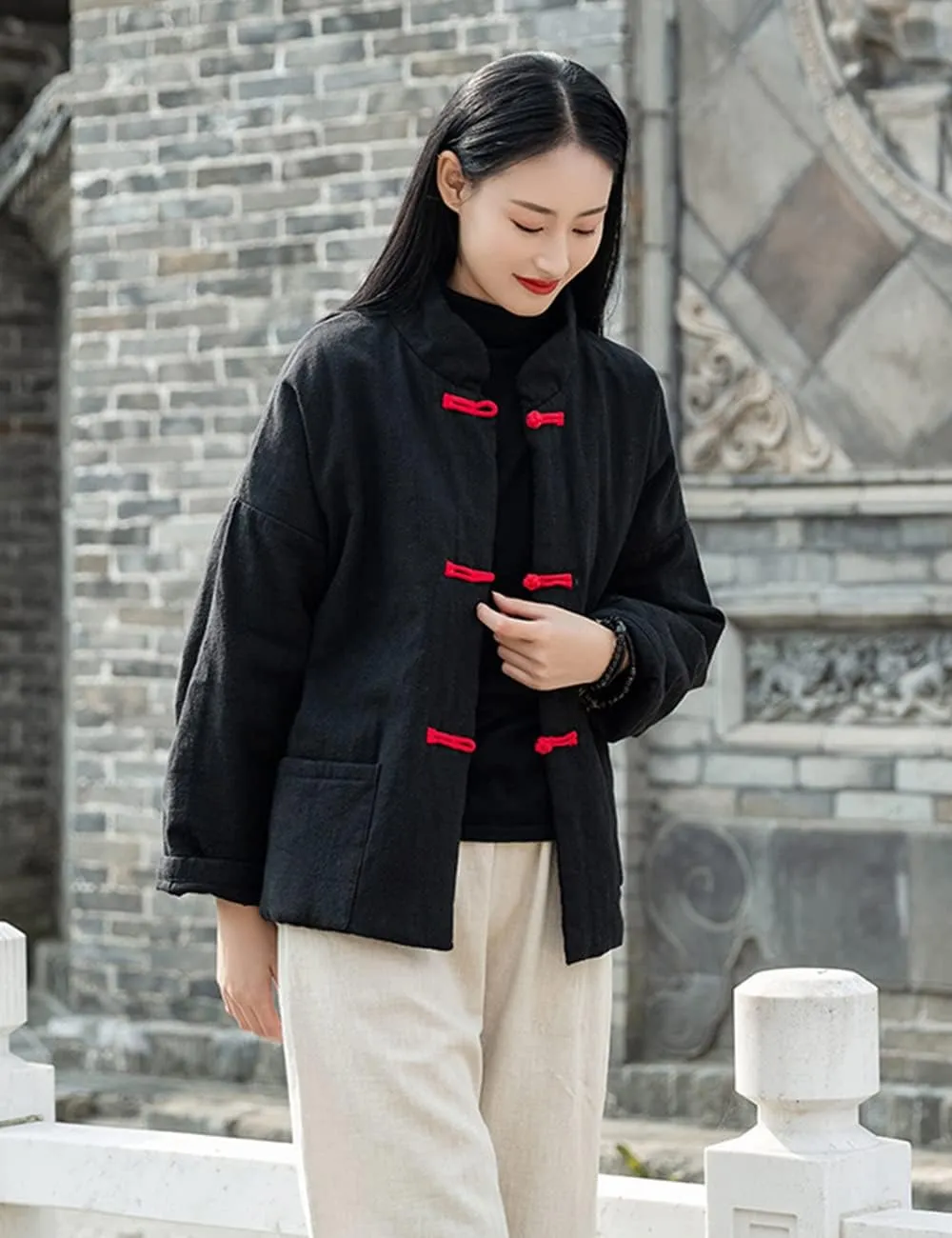 NFYM Women's Quilted Jacket Coat Outwear Stand Collar Buttons Down Tang Suit Jacket with High Low Pockets
