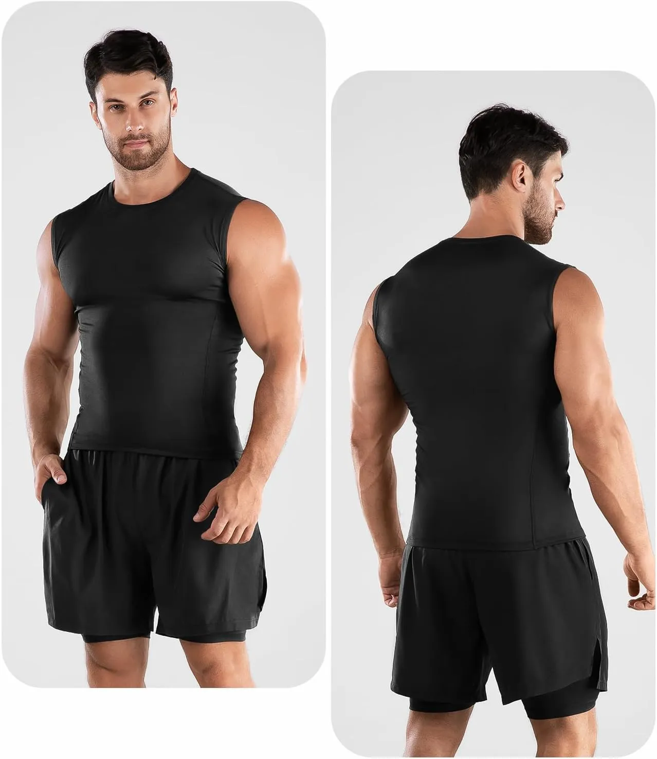 Niksa 2 Pack Men's Athletic Compression Shirts Sleeveless Tank Top Dry Fit Running Sports Workout Base Layer Undershirt