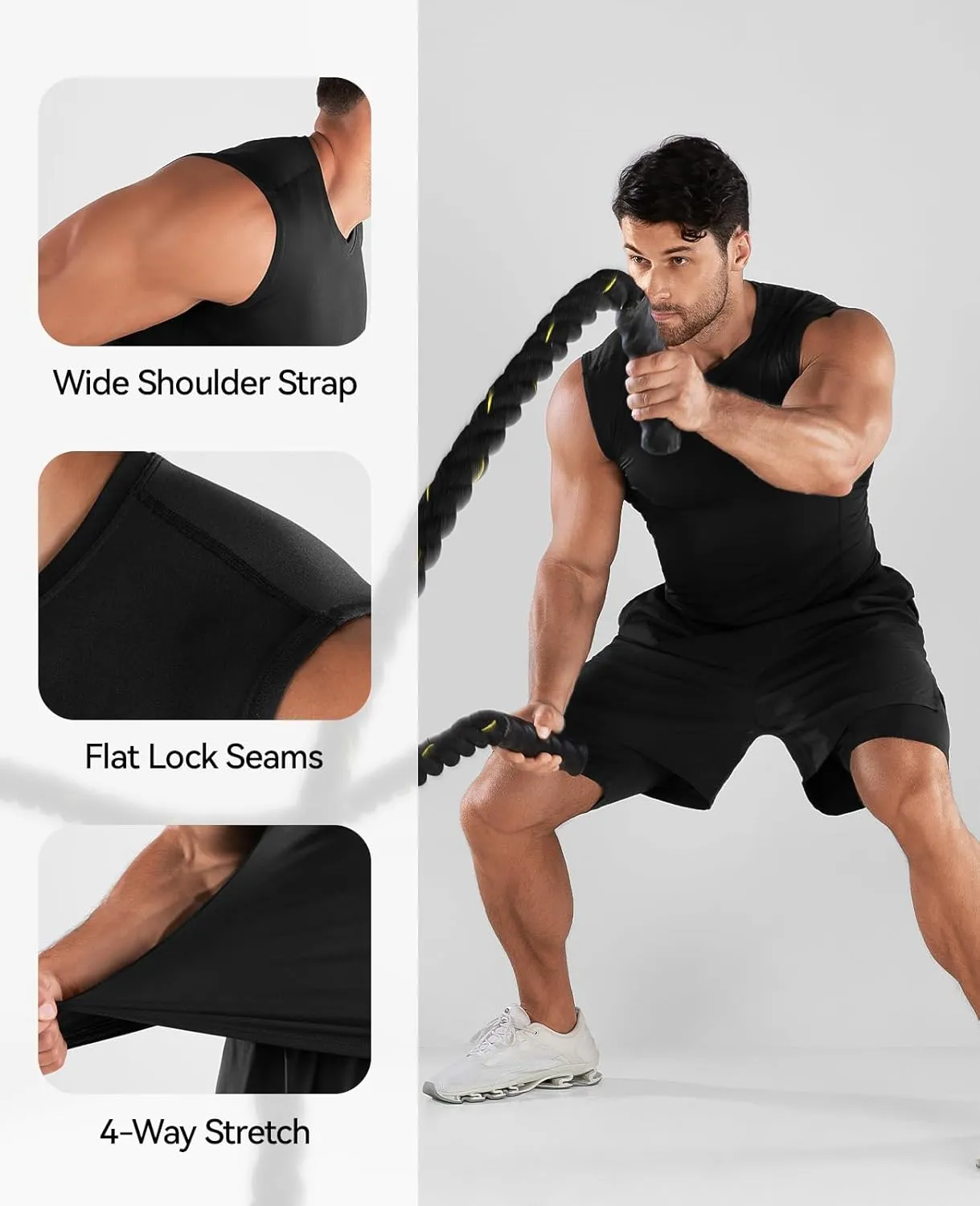 Niksa 2 Pack Men's Athletic Compression Shirts Sleeveless Tank Top Dry Fit Running Sports Workout Base Layer Undershirt