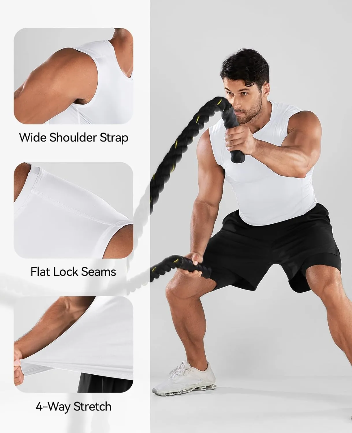 Niksa 2 Pack Men's Athletic Compression Shirts Sleeveless Tank Top Dry Fit Running Sports Workout Base Layer Undershirt