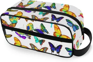 ODAWA Unisex Hanging Toiletry Bag Colorful Butterflies White Travel Organizer Water Resistant Shaving Bag for Toiletries
