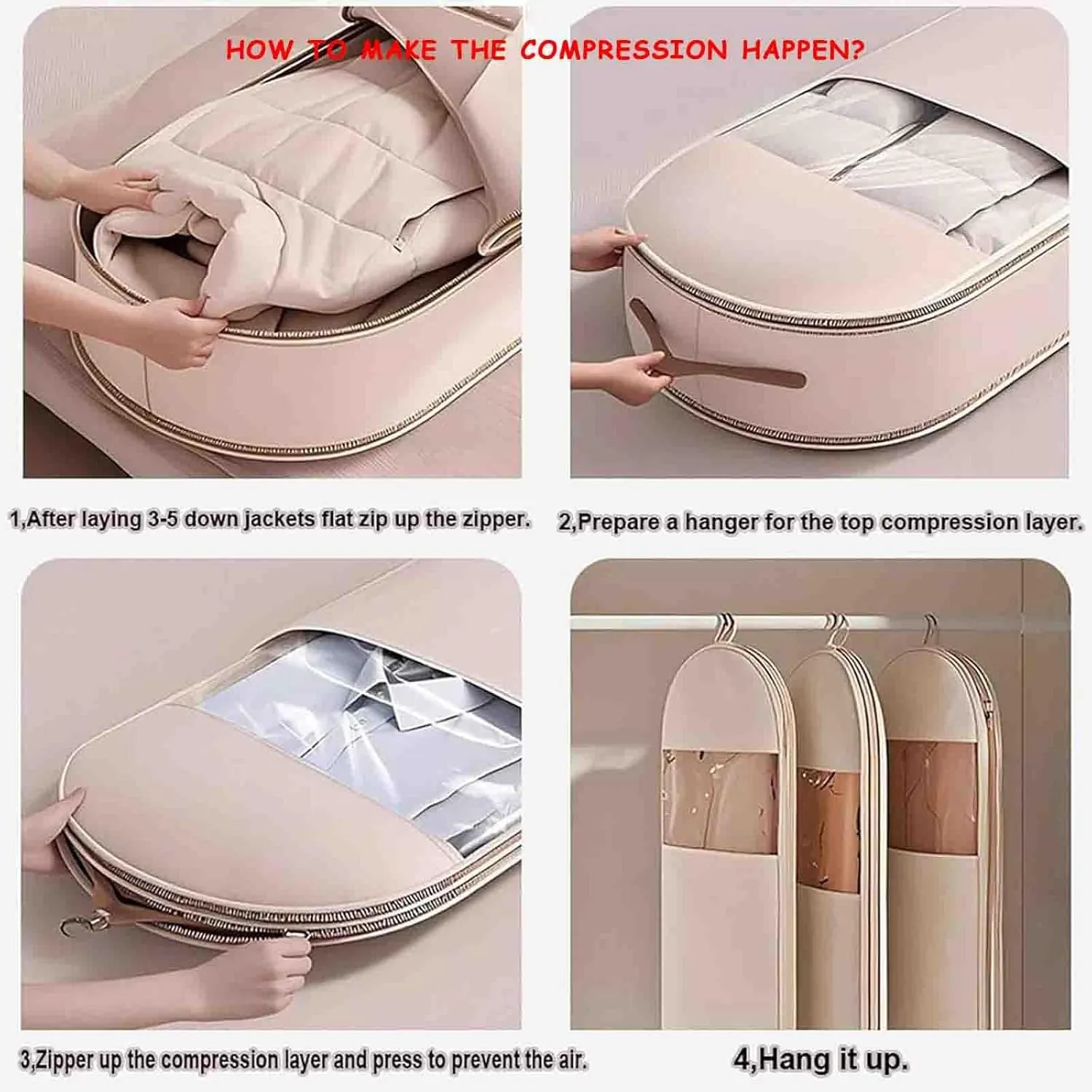 Otherwise Garment Bag, 2025 Otherwise Space Saving Hanging Garment Bag with Self Compression Zipper for Moving or Storaging Clothes, Protects Your Clothes, Save Space (Beige, M)