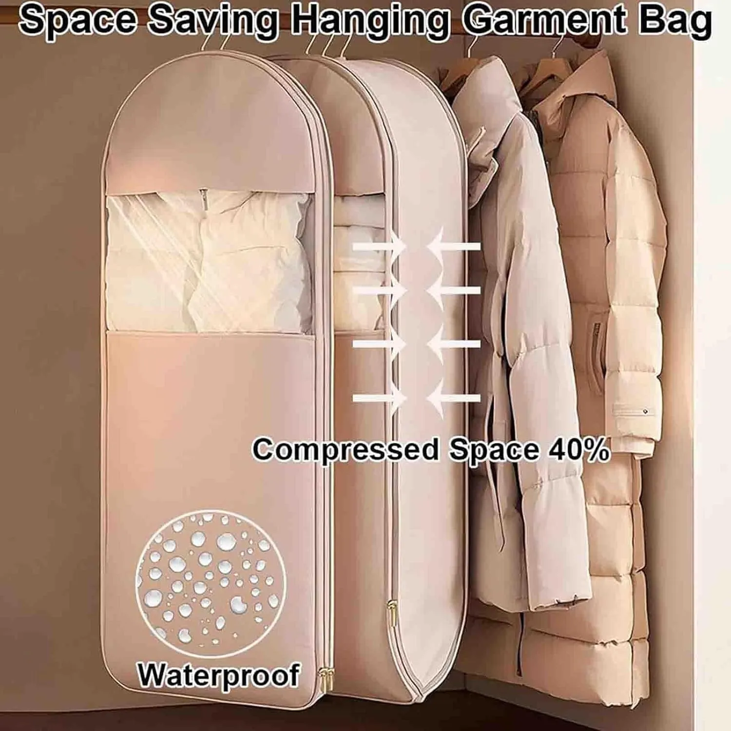 Otherwise Garment Bag, 2025 Otherwise Space Saving Hanging Garment Bag with Self Compression Zipper for Moving or Storaging Clothes, Protects Your Clothes, Save Space (Pink, XL)