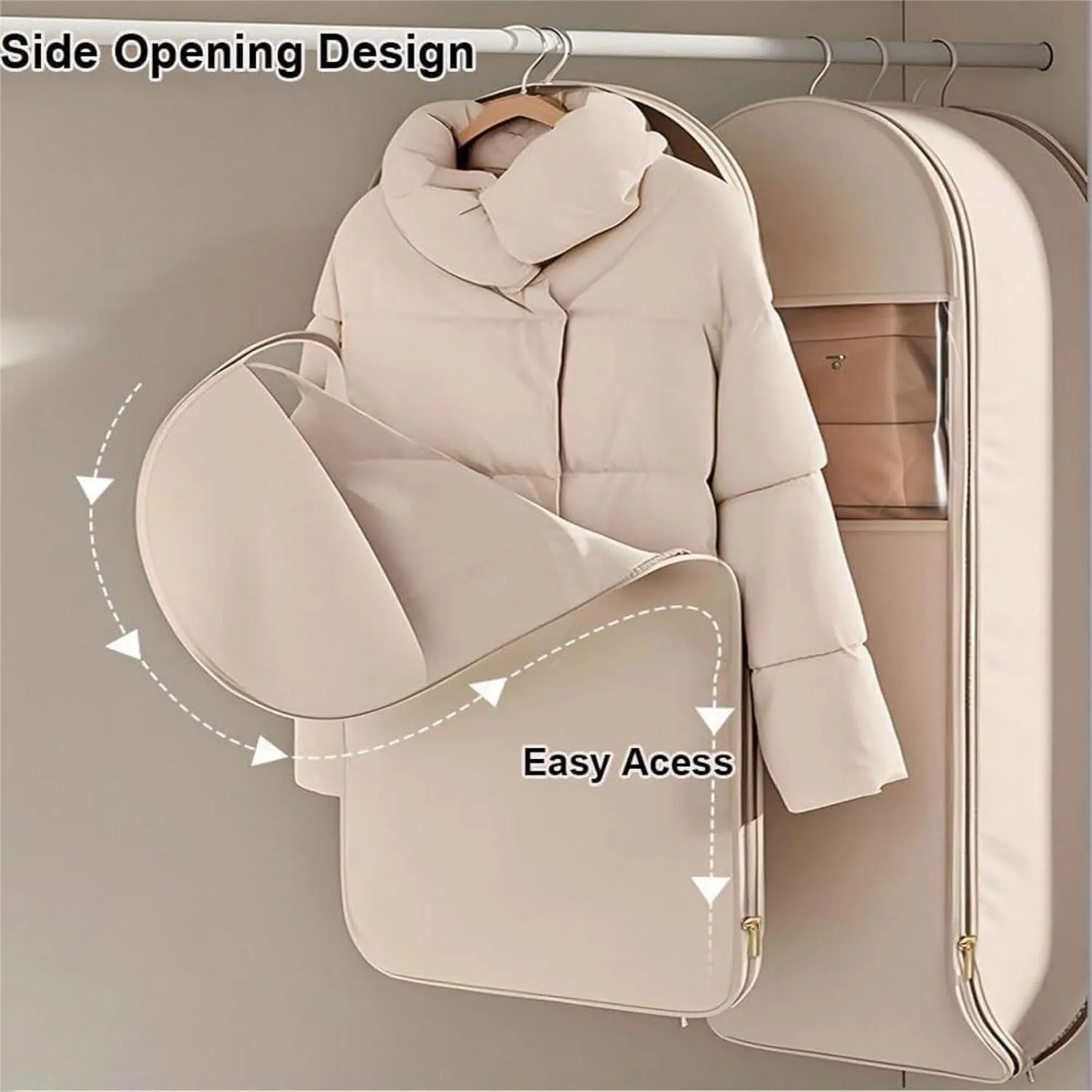 Otherwise Garment Bag, Space Saving Hanging Garment Bag with Self Compression Zipper, Space Saver Closet Organizers, Dust Cover Clothes Bags for Down Coat (Pink, Large)