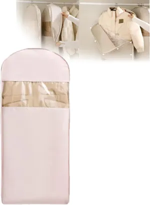Otherwise Garment Bag, Space Saving Hanging Garment Bag with Self Compression Zipper, Space Saver Closet Organizers, Dust Cover Clothes Bags for Down Coat (Pink, Large)