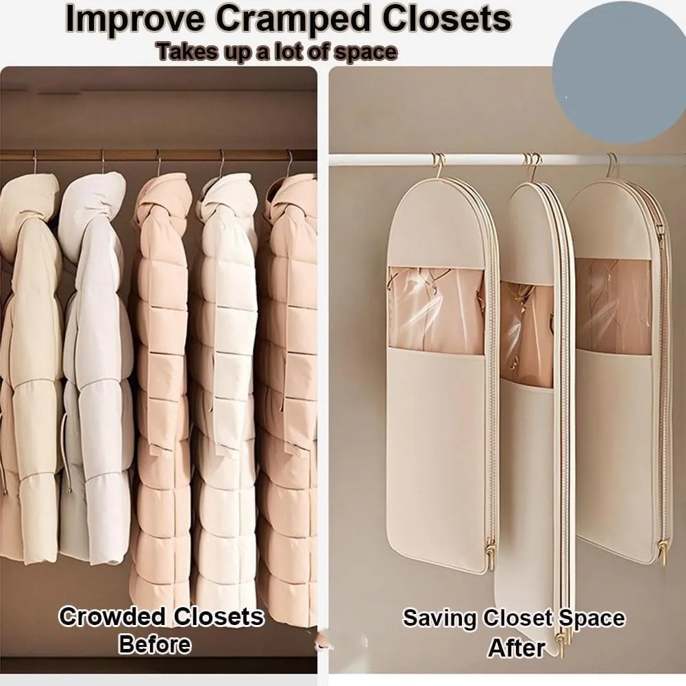 Otherwise Garment Bag, Space Saving Hanging Garment Bag with Self Compression Zipper, Space Saver Closet Organizers, Dust Cover Clothes Bags for Down Coat (Pink, Large)