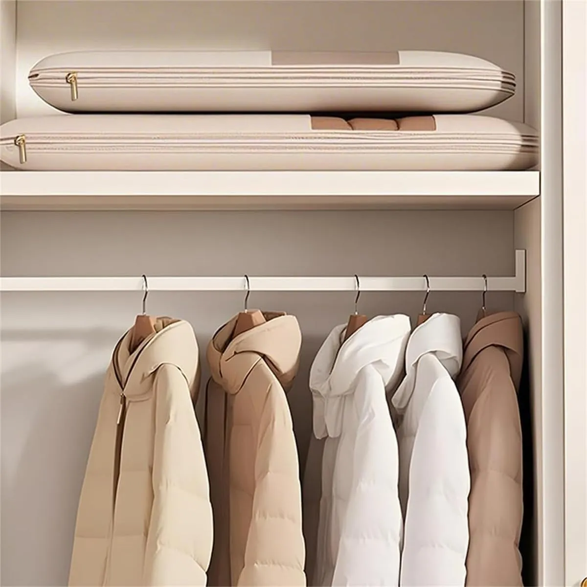 Otherwise Garment Bags, Otherwise Space Saving Hanging Garment Bag with Self Compression Zipper, Space Saver Closet Organizers, Dust Cover Clothes Bags for Down Coat (Pink,M)