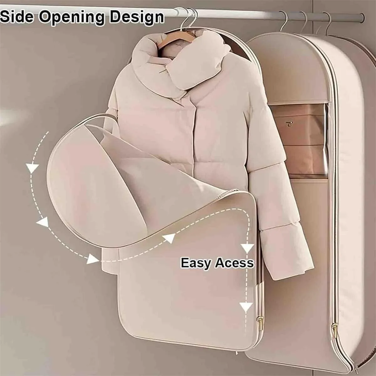Otherwise Garment Bags, Otherwise Space Saving Hanging Garment Bag with Self Compression Zipper, Space Saver Closet Organizers, Dust Cover Clothes Bags for Down Coat (Pink,M)