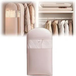 Otherwise Garment Bags, Otherwise Space Saving Hanging Garment Bag with Self Compression Zipper, Space Saver Closet Organizers, Dust Cover Clothes Bags for Down Coat (Pink,M)