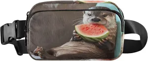 Otter with Watermelon Fanny Packs for Women Men, Water Resistant Waist Pack Sling Bag Purse for Travel Hiking