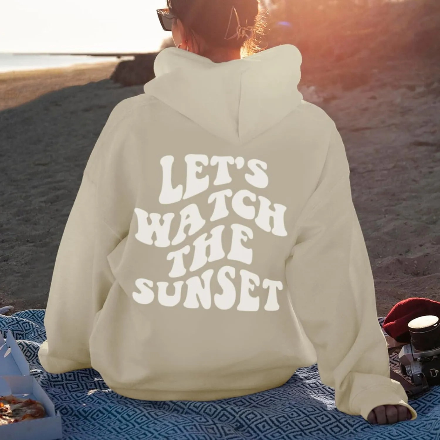 Oversized Cute Aesthetic Graphic Hoodies Sunset Letter Print Preppy Sweatshirt for Women Teen Girls Trendy Pullover