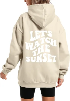 Oversized Cute Aesthetic Graphic Hoodies Sunset Letter Print Preppy Sweatshirt for Women Teen Girls Trendy Pullover