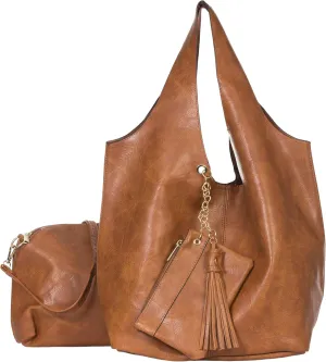 Oversized Faux Leather Shoulder Tote for Women  Large Slouchy Handbag with Makeup & Pouch Set  Everyday Carryall  Kaira