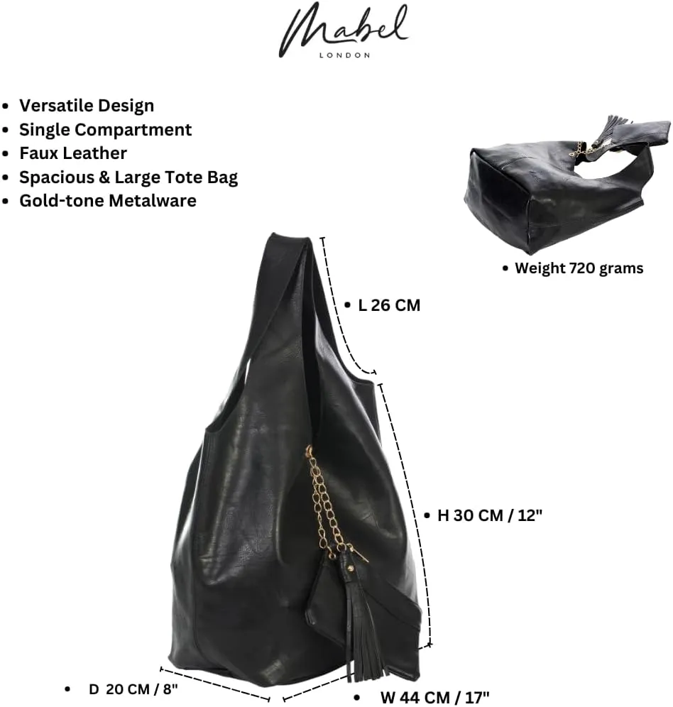 Oversized Faux Leather Shoulder Tote for Women  Large Slouchy Handbag with Makeup & Pouch Set  Everyday Carryall  Kaira