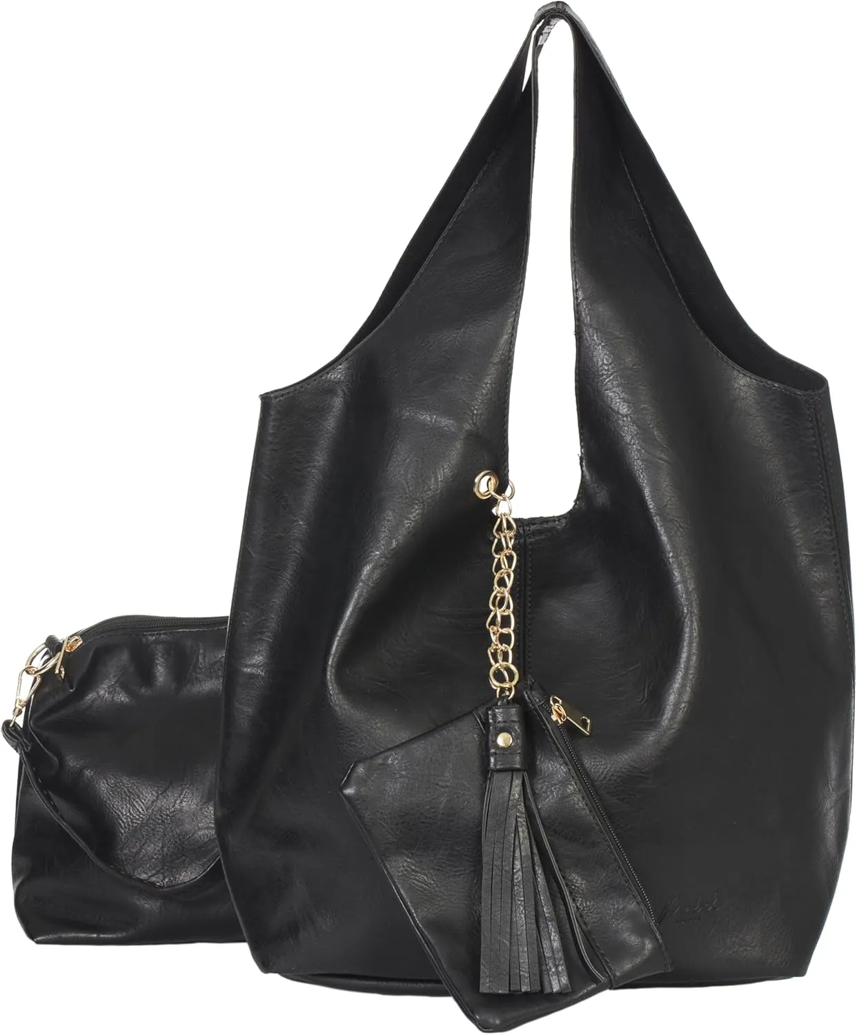 Oversized Faux Leather Shoulder Tote for Women  Large Slouchy Handbag with Makeup & Pouch Set  Everyday Carryall  Kaira
