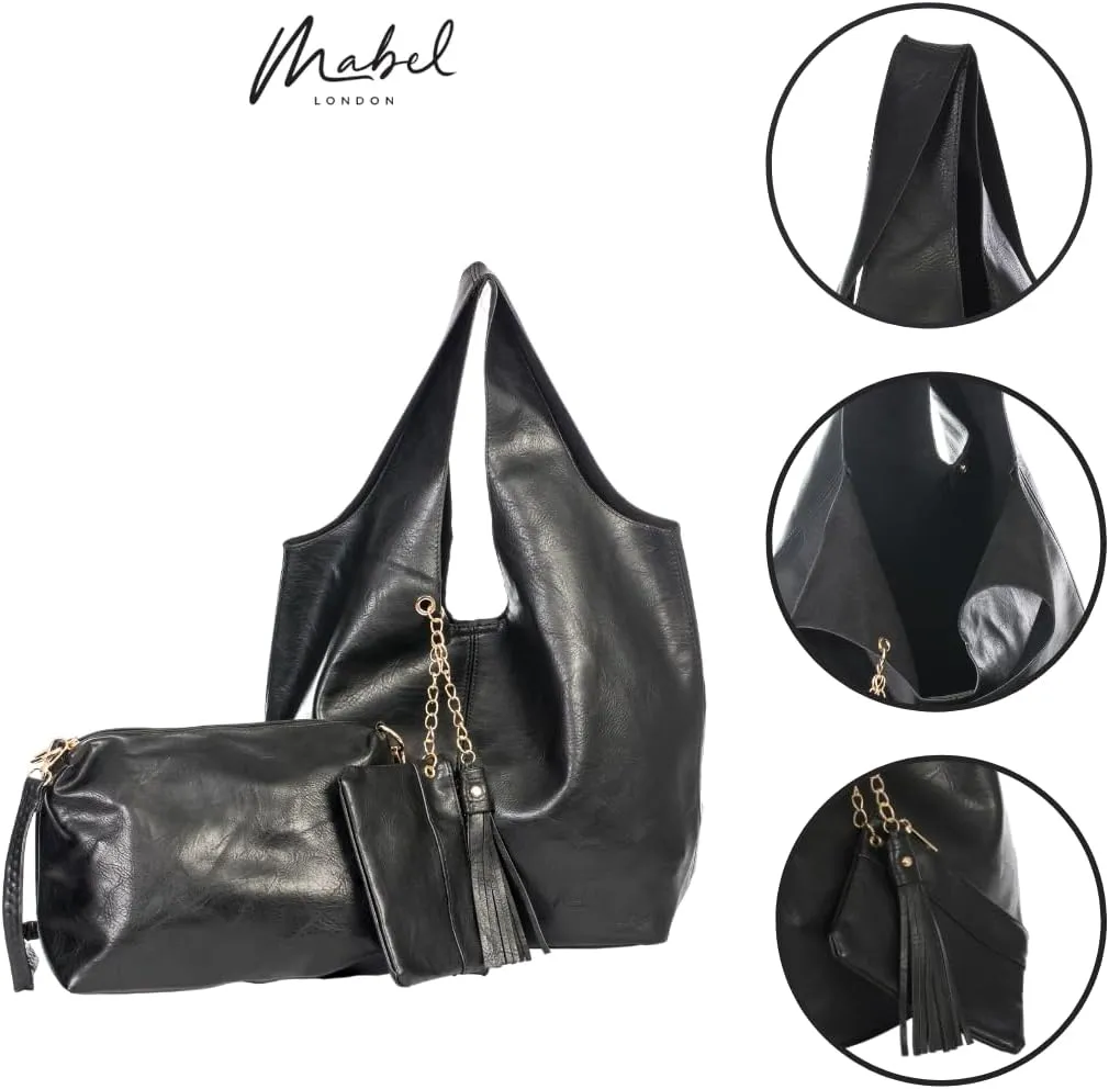 Oversized Faux Leather Shoulder Tote for Women  Large Slouchy Handbag with Makeup & Pouch Set  Everyday Carryall  Kaira