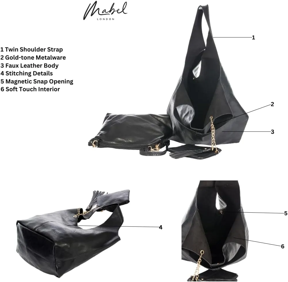 Oversized Faux Leather Shoulder Tote for Women  Large Slouchy Handbag with Makeup & Pouch Set  Everyday Carryall  Kaira