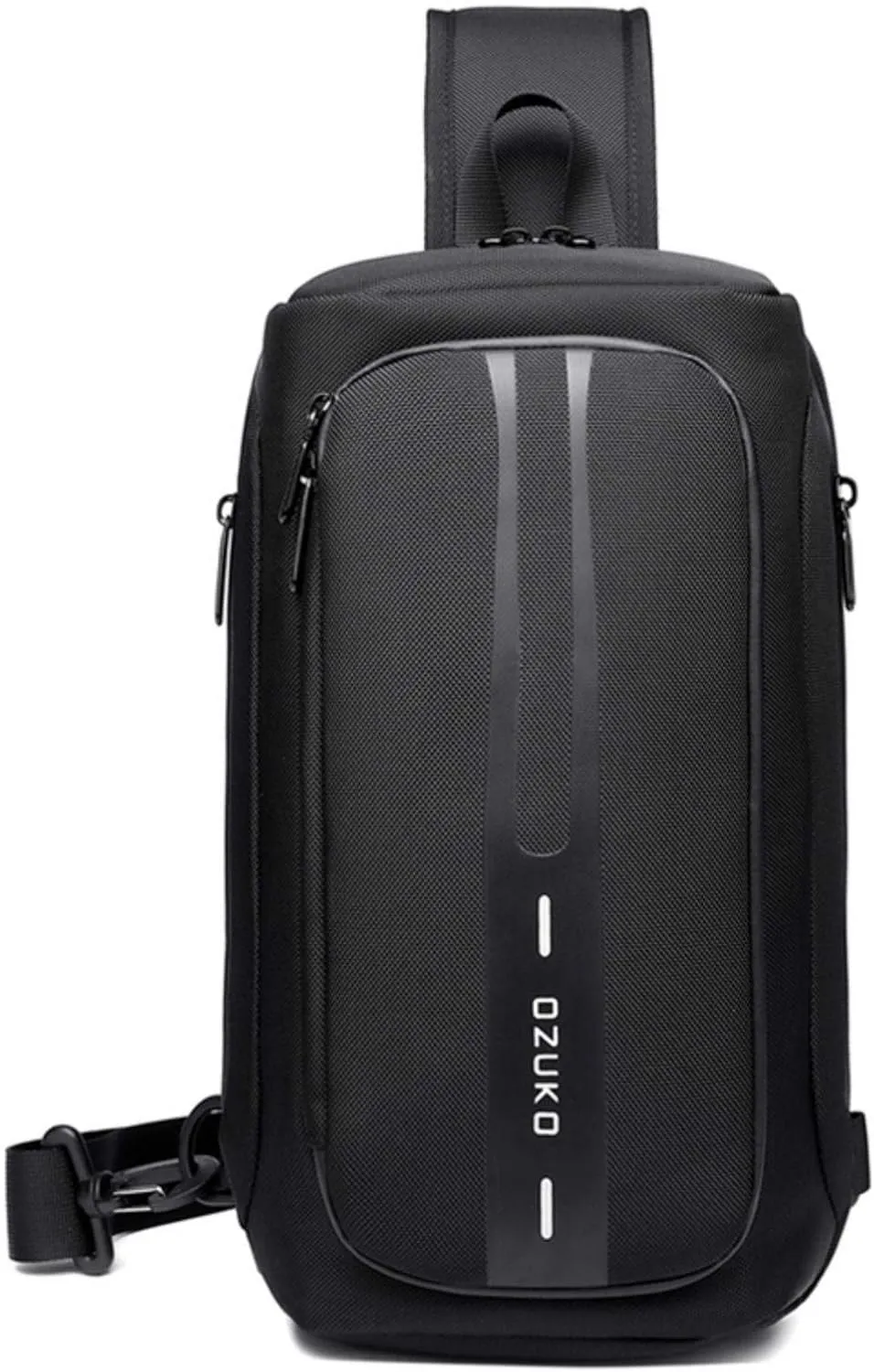 OZUKO Men Sling Backpack Nylon Water Resistant Shoulder Chest Crossbody Sling Bag with USB Charging Port Black (Black2)