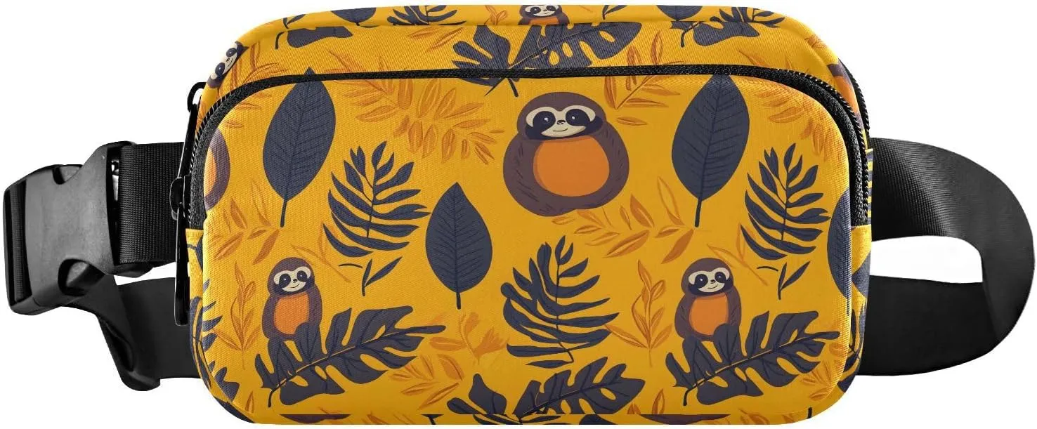 Palm Sloth Fanny Pack Water Resistant, Women Men Waist Pack Sling Bag Purse for Travel Hiking