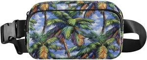 Palm Trees Fanny Pack Water Resistant, Women Men Waist Pack Sling Bag Purse for Travel Hiking