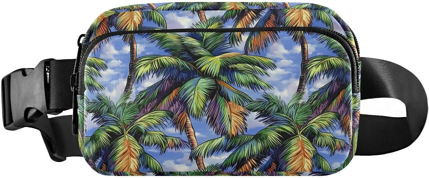 Palm Trees Fanny Pack Water Resistant, Women Men Waist Pack Sling Bag Purse for Travel Hiking