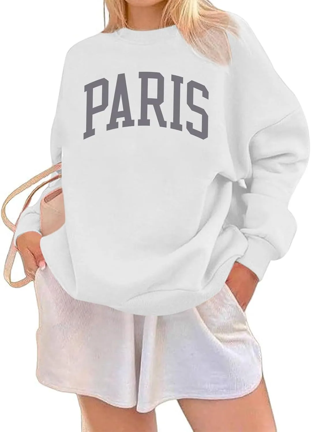 Paris France College Sweatshirt for Women Oversized Letter Graphic Preppy Shirts Crewneck Long Sleeve Pullover Tops