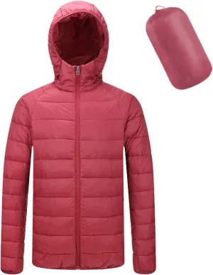 PEHMEA Men's Lightweight Packable Quilted Hooded Puffer Jacket Long Sleeve Full Zipper Water-Resistant Down Coat