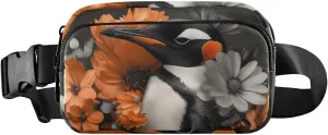 Penguins Floral Fanny Packs for Women Men, Water Resistant Waist Pack Sling Bag Purse for Travel Hiking