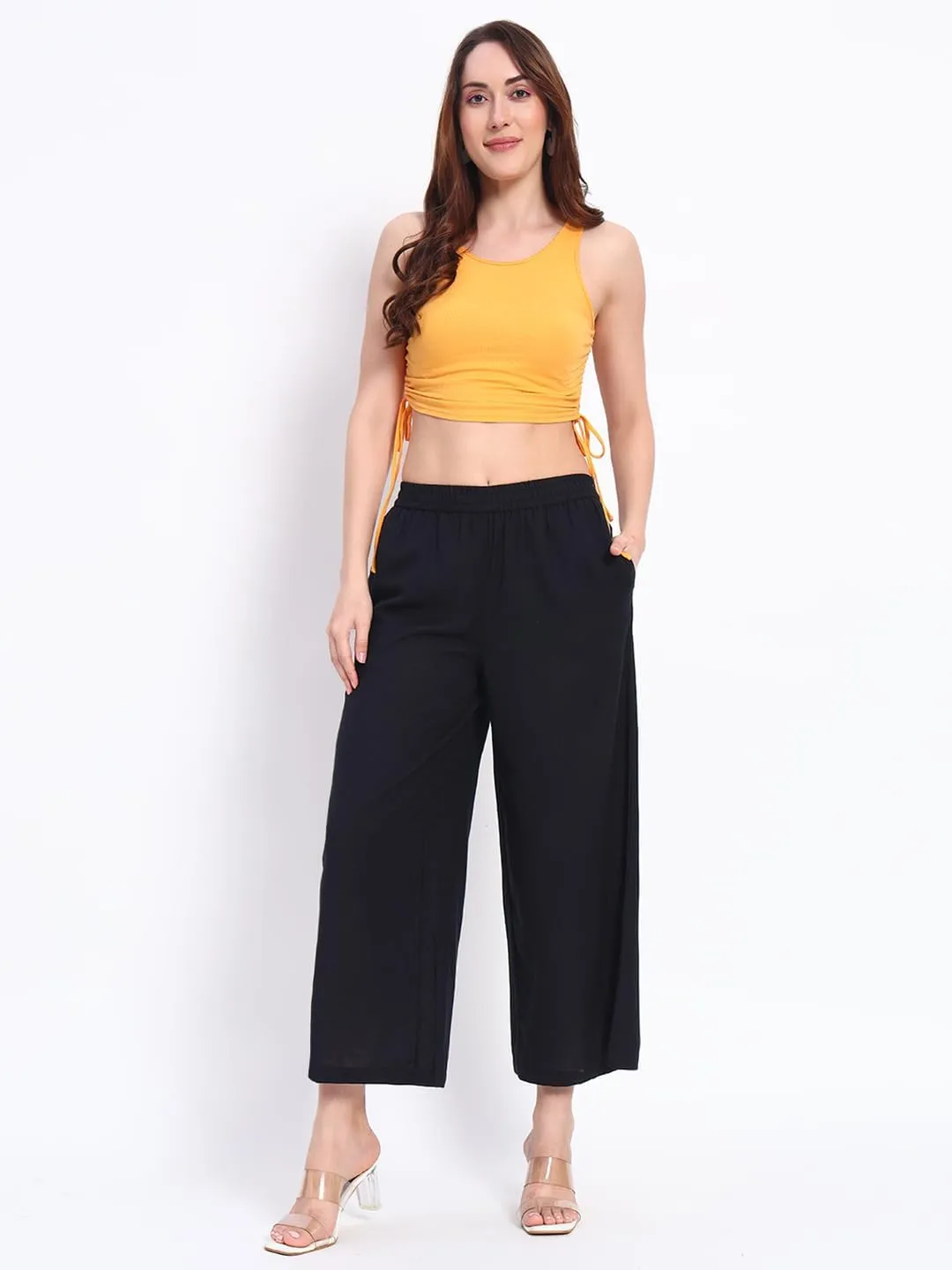 PIDAVLIYA'S Women's Wide Leg Pants Elastic High Waist Casual Yoga Workout Palazzo Pants & Trousers with Pockets