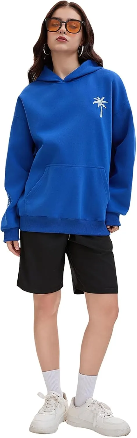 Pink Puff Hoodies,Embroidery Hibiscus Hoodies For Teen Girls Oversized Cute Sweatshirt Pink Graphic