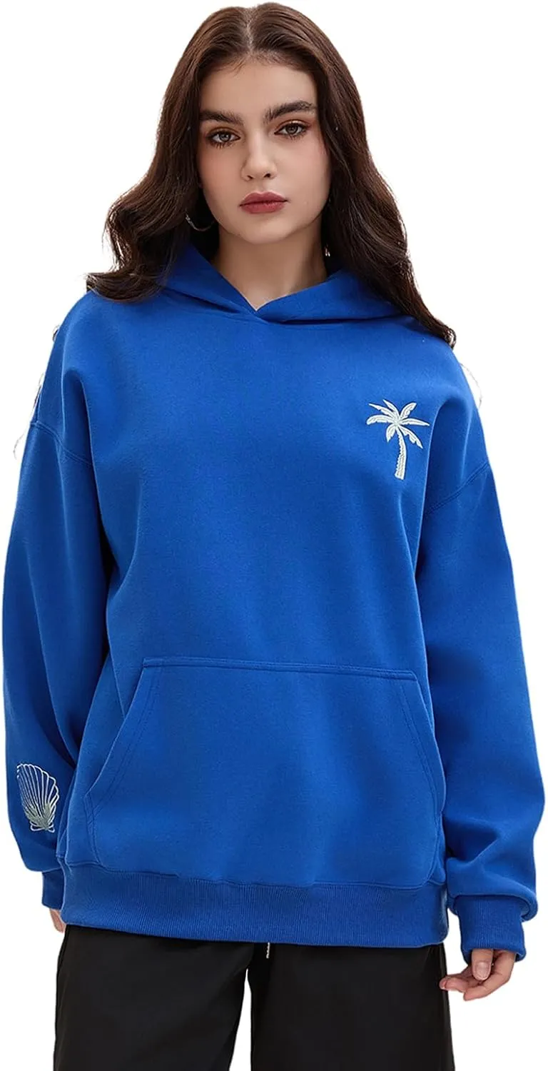 Pink Puff Hoodies,Embroidery Hibiscus Hoodies For Teen Girls Oversized Cute Sweatshirt Pink Graphic