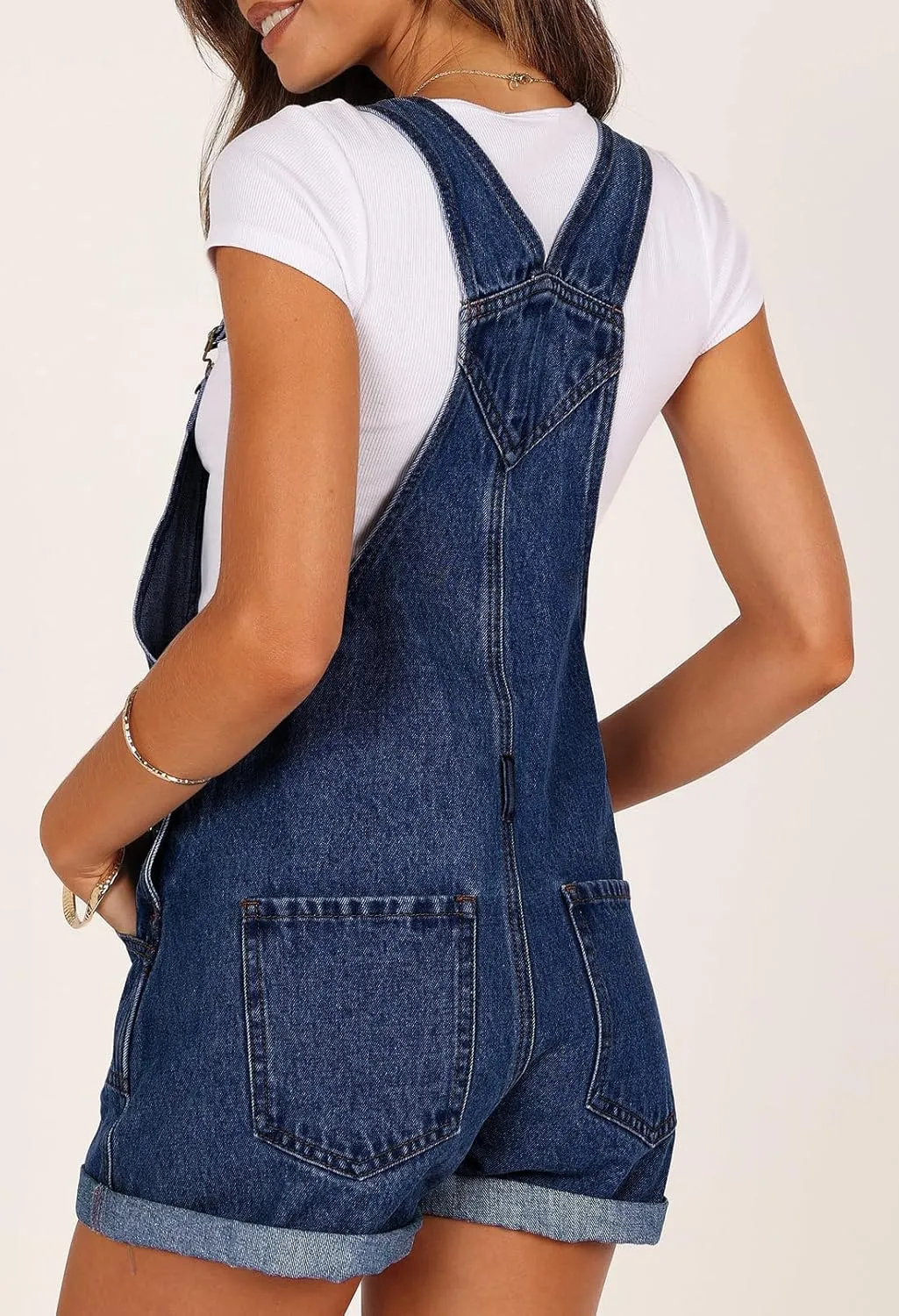 Pink Queen Women's Denim Shortalls Casual Adjustable Straps High Waist Bib Jeans Overalls Shorts Romper with Pockets