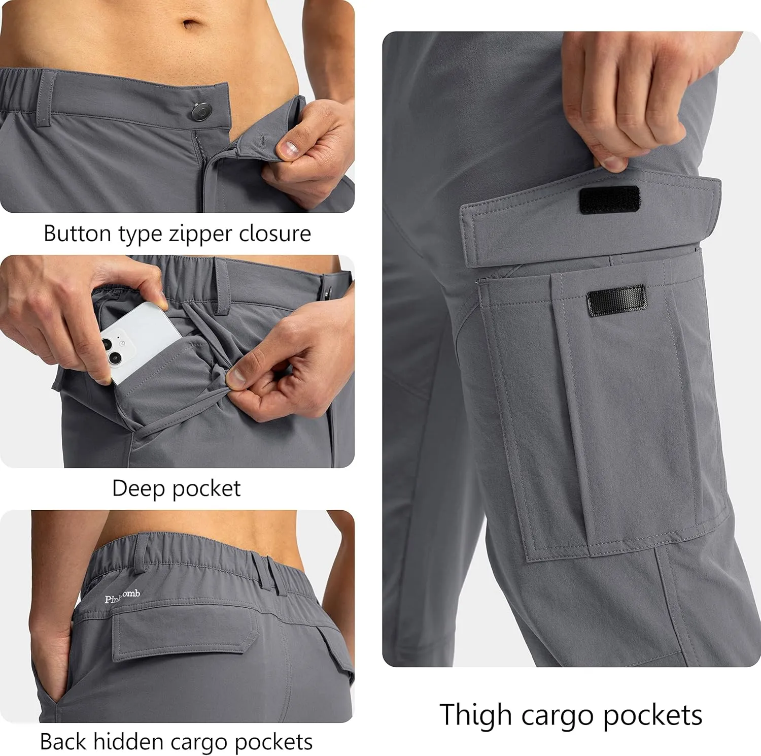Pinkbomb Men's Hiking Cargo Pants with 7 Pockets Slim Fit Stretch Joggers Golf Cargo Work Pants for Men