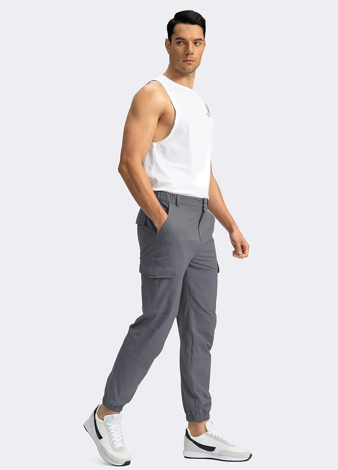 Pinkbomb Men's Hiking Cargo Pants with 7 Pockets Slim Fit Stretch Joggers Golf Cargo Work Pants for Men