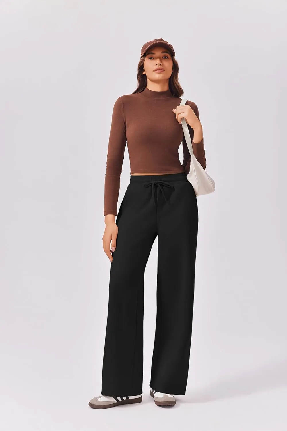 PINSPARK Womens Fleece Wide Leg Sweatpants High Waisted Athletic Sweat Pants Winter Baggy Workout Pant with Pocket