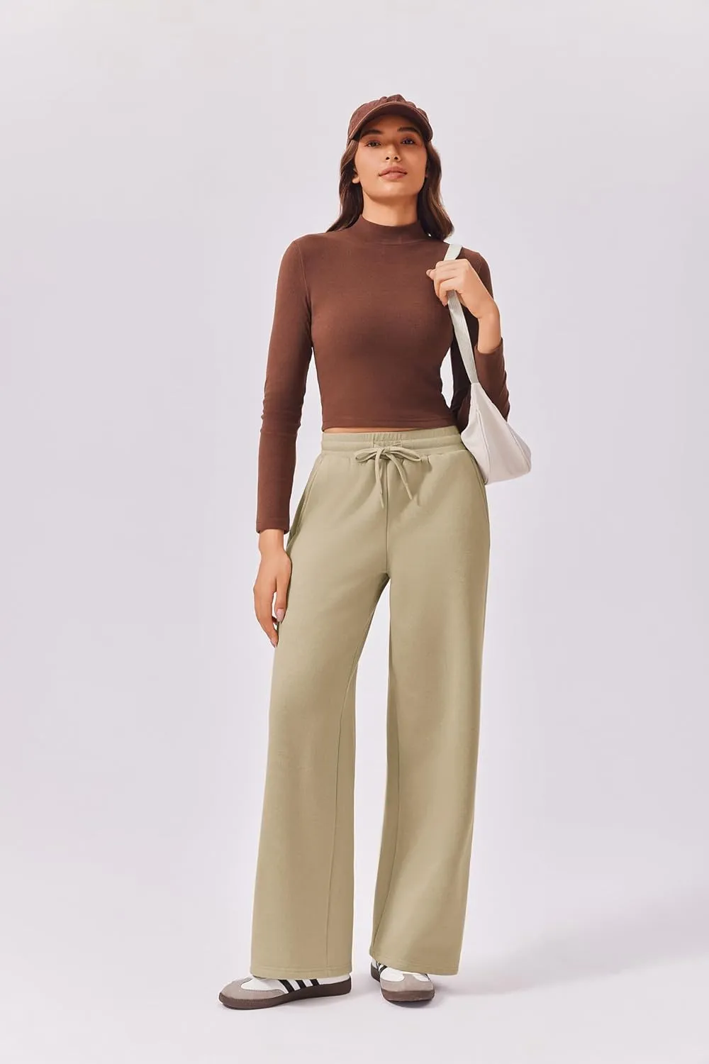 PINSPARK Womens Fleece Wide Leg Sweatpants High Waisted Athletic Sweat Pants Winter Baggy Workout Pant with Pocket