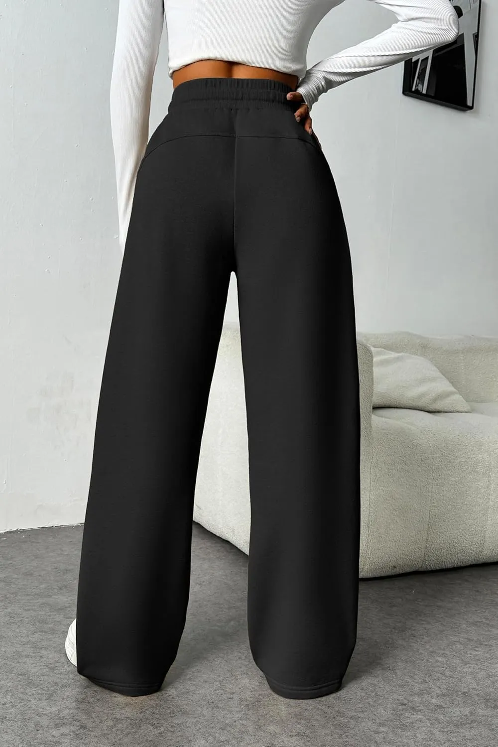 PINSPARK Womens Fleece Wide Leg Sweatpants High Waisted Athletic Sweat Pants Winter Baggy Workout Pant with Pocket