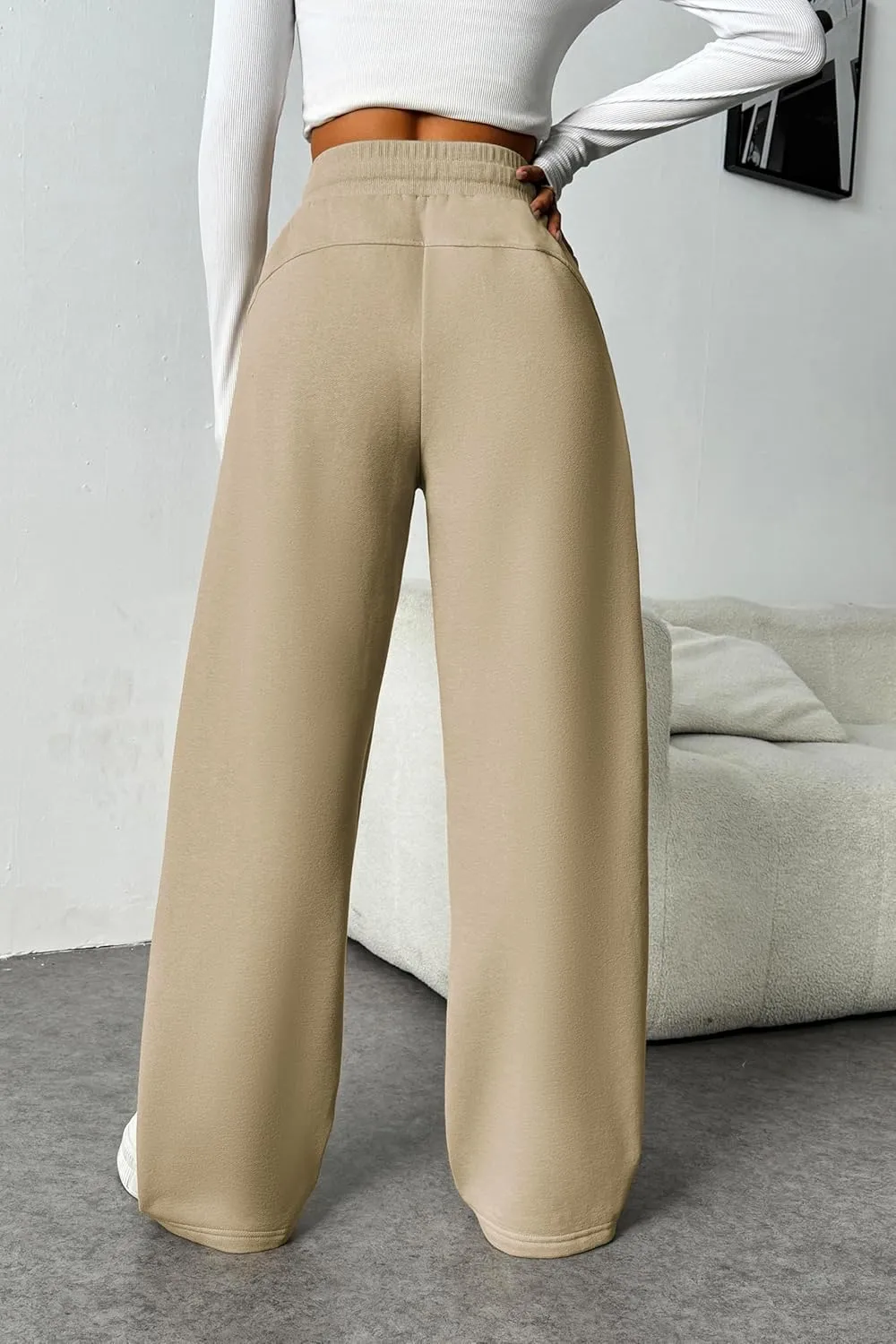 PINSPARK Womens Fleece Wide Leg Sweatpants High Waisted Athletic Sweat Pants Winter Baggy Workout Pant with Pocket