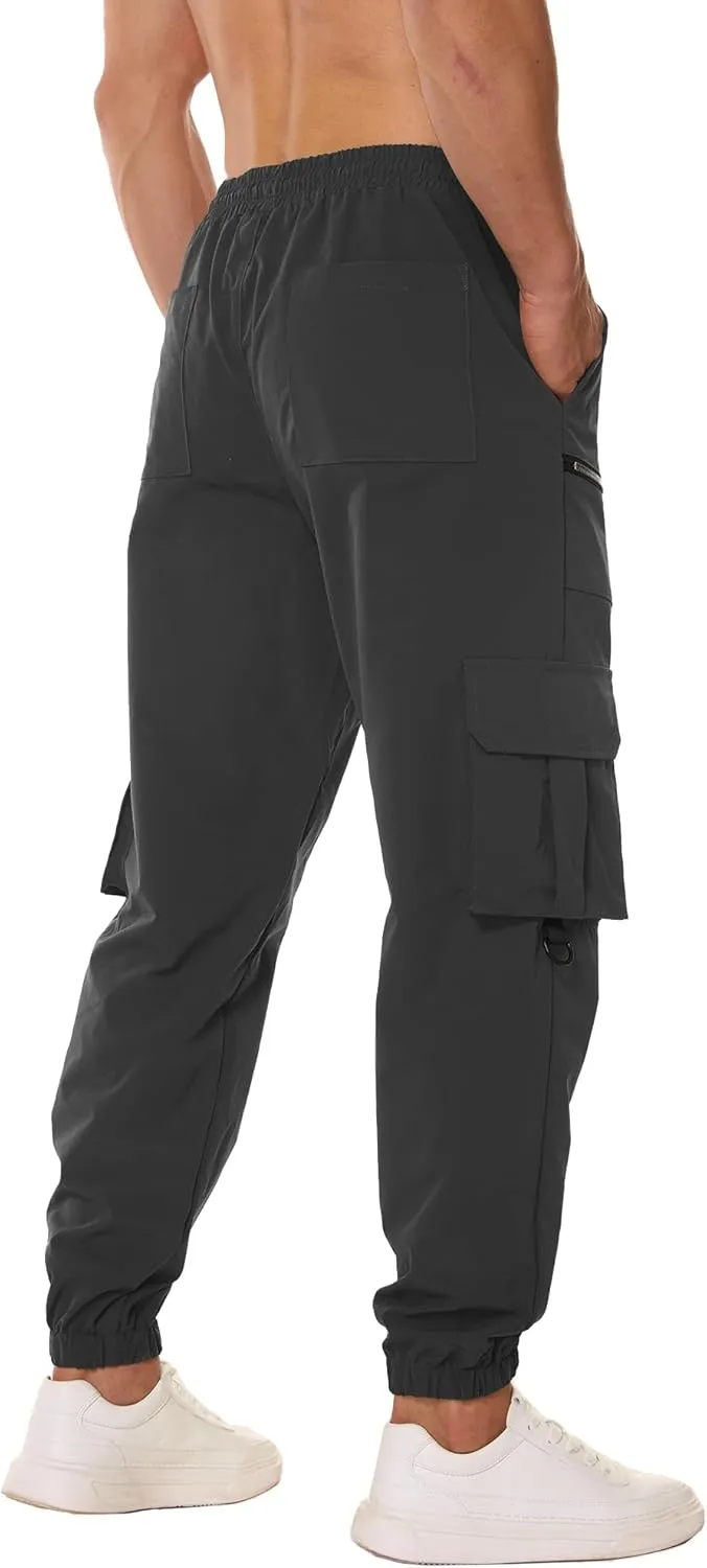 PLEPAN Men's Casual Cargo Pants Elastic Waist Drawstring Joggers Pants Tapered Sweatpants for Men Multi Pockets