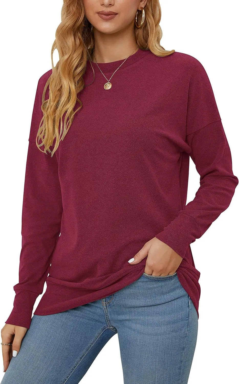 PLMOKEN Plus Size Sweatshirts for Women Casual Long Sleeve Round Neck Shirts Tunic Tops for Leggings M-4XL