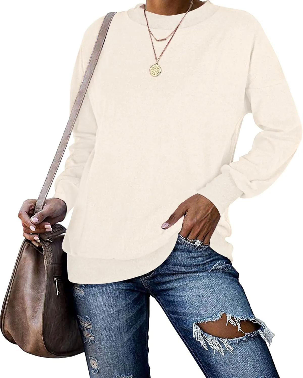 PLMOKEN Plus Size Sweatshirts for Women Casual Long Sleeve Round Neck Shirts Tunic Tops for Leggings M-4XL