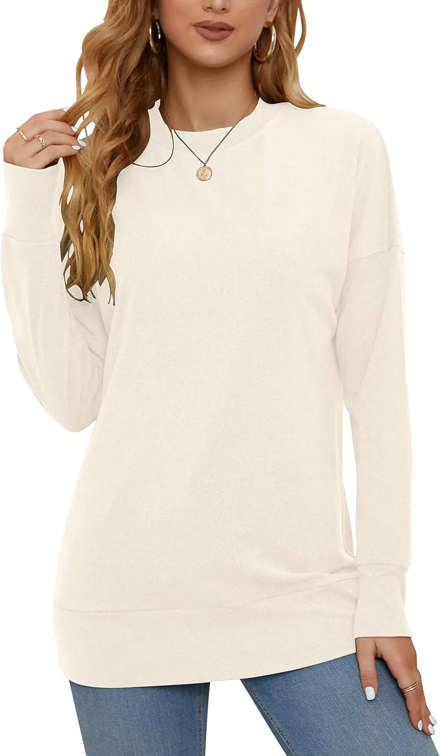 PLMOKEN Plus Size Sweatshirts for Women Casual Long Sleeve Round Neck Shirts Tunic Tops for Leggings M-4XL