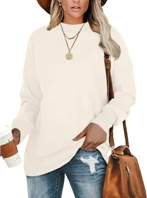 PLMOKEN Plus Size Sweatshirts for Women Casual Long Sleeve Round Neck Shirts Tunic Tops for Leggings M-4XL